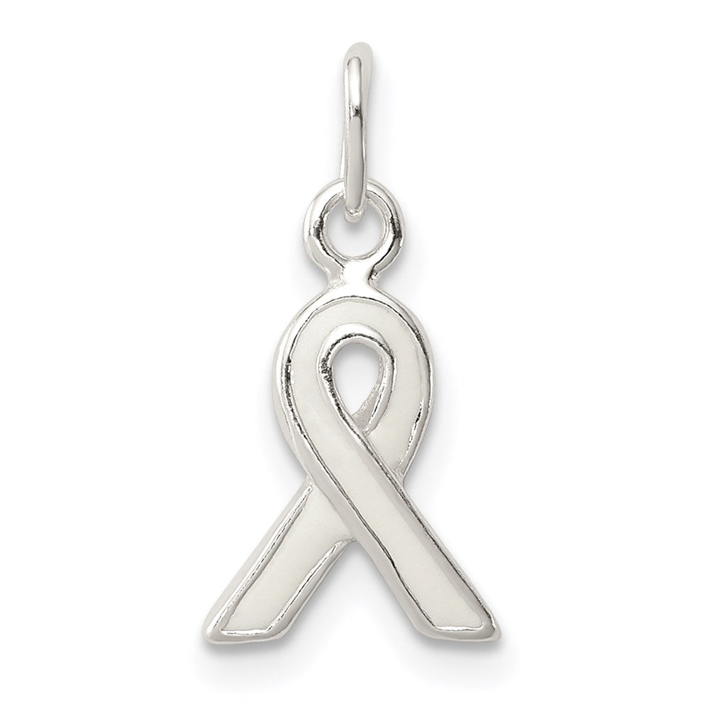 Sterling Silver White Enameled Awareness Charm, 18 x 8.5 mm