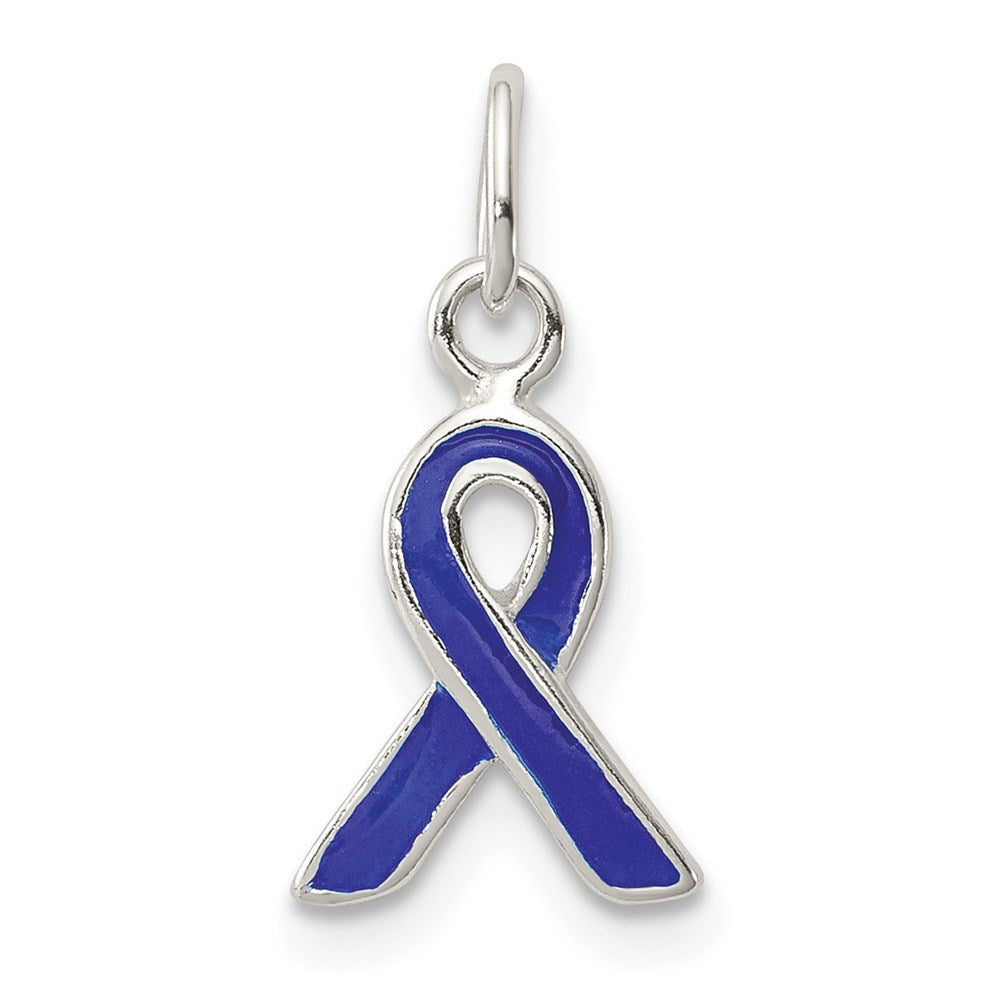 Sterling Silver Blue Enameled Awareness Charm, 18 x 8.5 mm