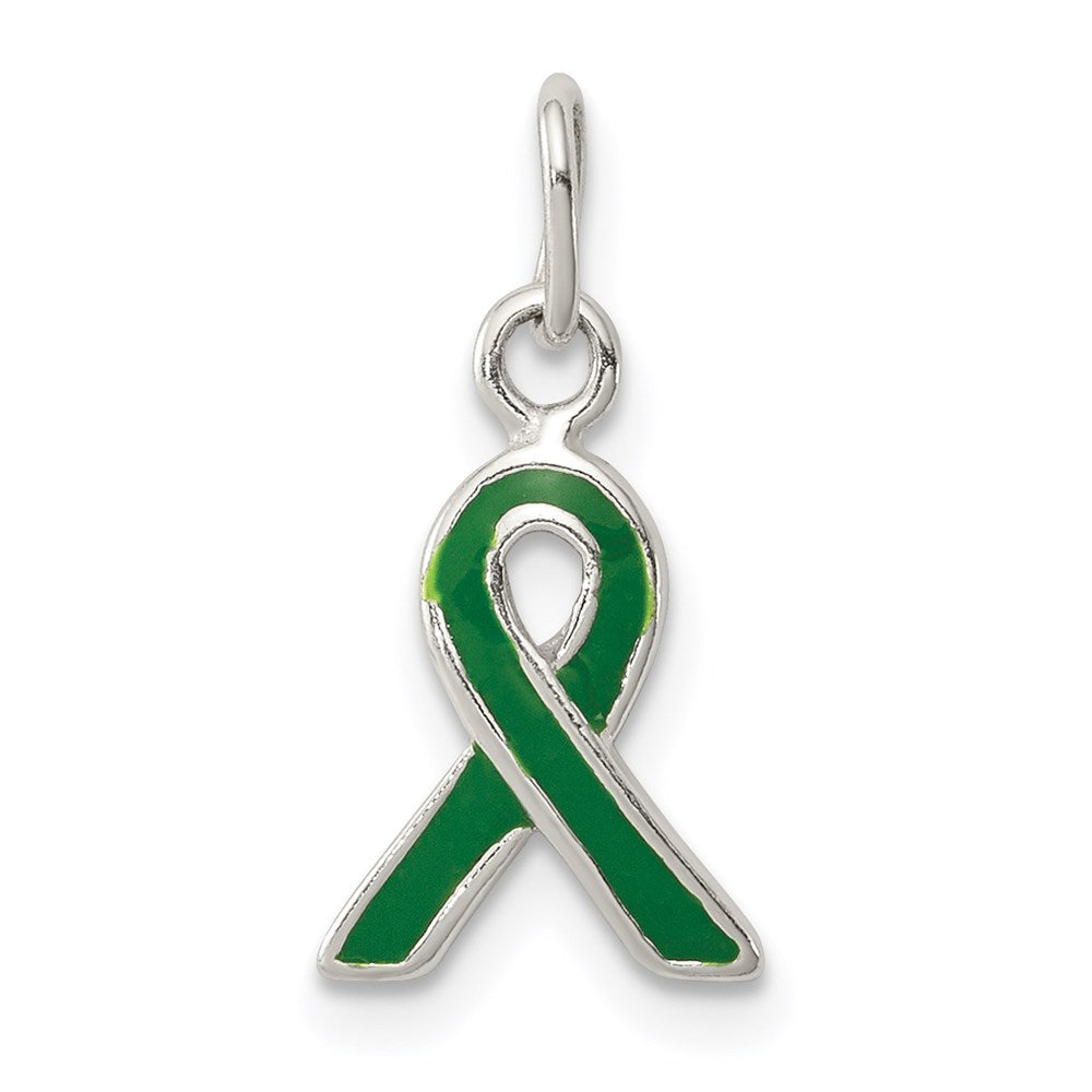 Sterling Silver Green Enameled Awareness Charm, 18 x 8.5 mm