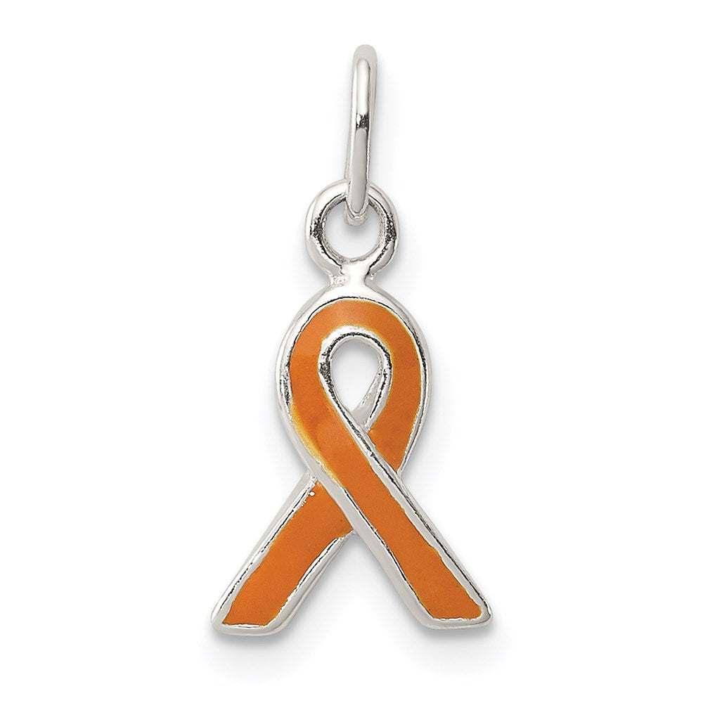 Sterling Silver Orange Enameled Awareness Charm, 18 x 8.5 mm