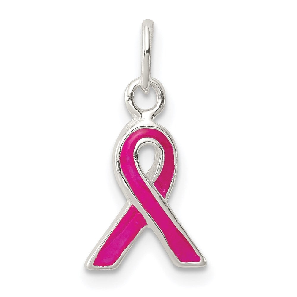 Sterling Silver Pink Enameled Awareness Charm, 18 x 8.5 mm