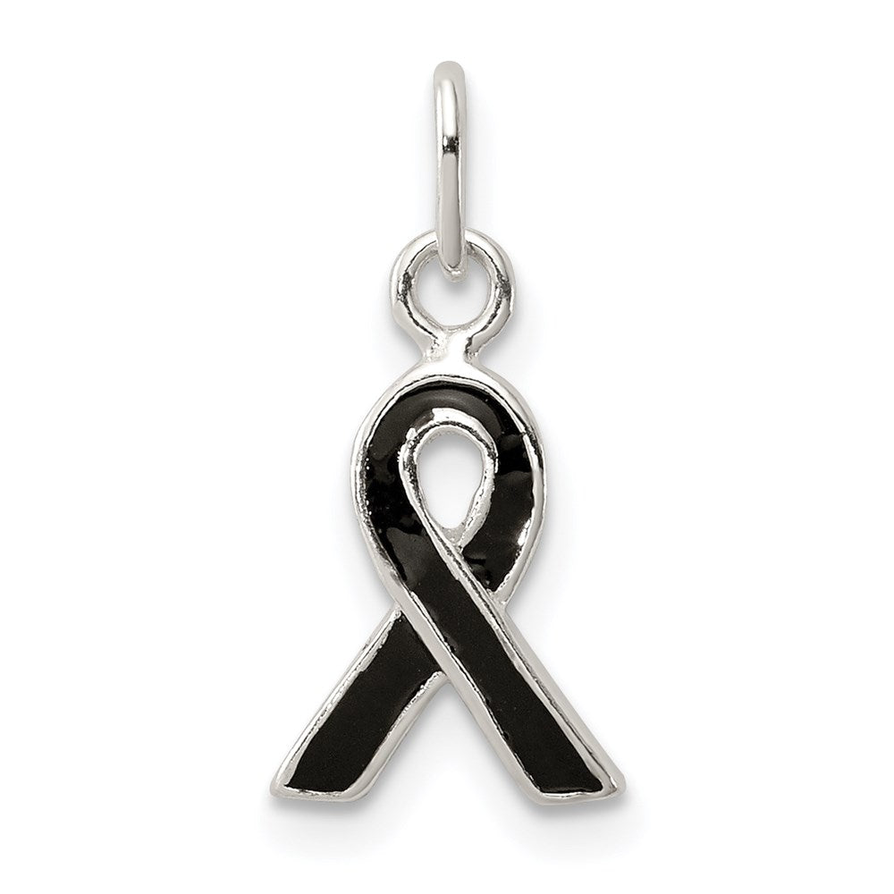 Sterling Silver Black Enameled Awareness Charm, 18 x 8.5 mm