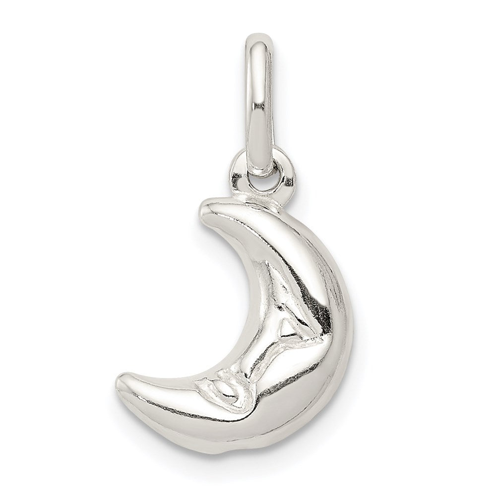 Sterling Silver 3-D Half Moon Charm, 18 x 10 mm