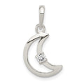 Sterling Silver & CZ Polished Moon Pendant, 25 x 12 mm