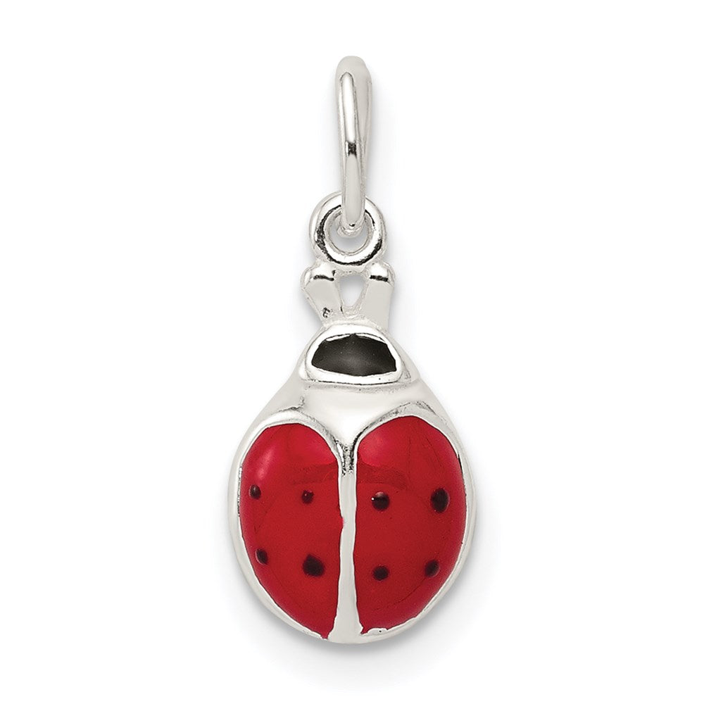 Sterling Silver Enameled Lady Bug Charm, 18 x 10 mm