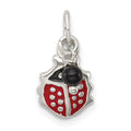 Sterling Silver Red Enameled Ladybug w/Bead Charm, 15 x 10 mm
