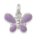 Sterling Silver Rhodium-plated Purple Enamel Polished Butterfly Charm, 18 x 15 mm