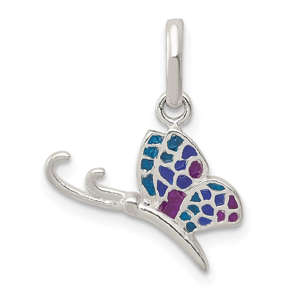 Sterling Silver Enameled Butterfly Charm, 20 x 15 mm