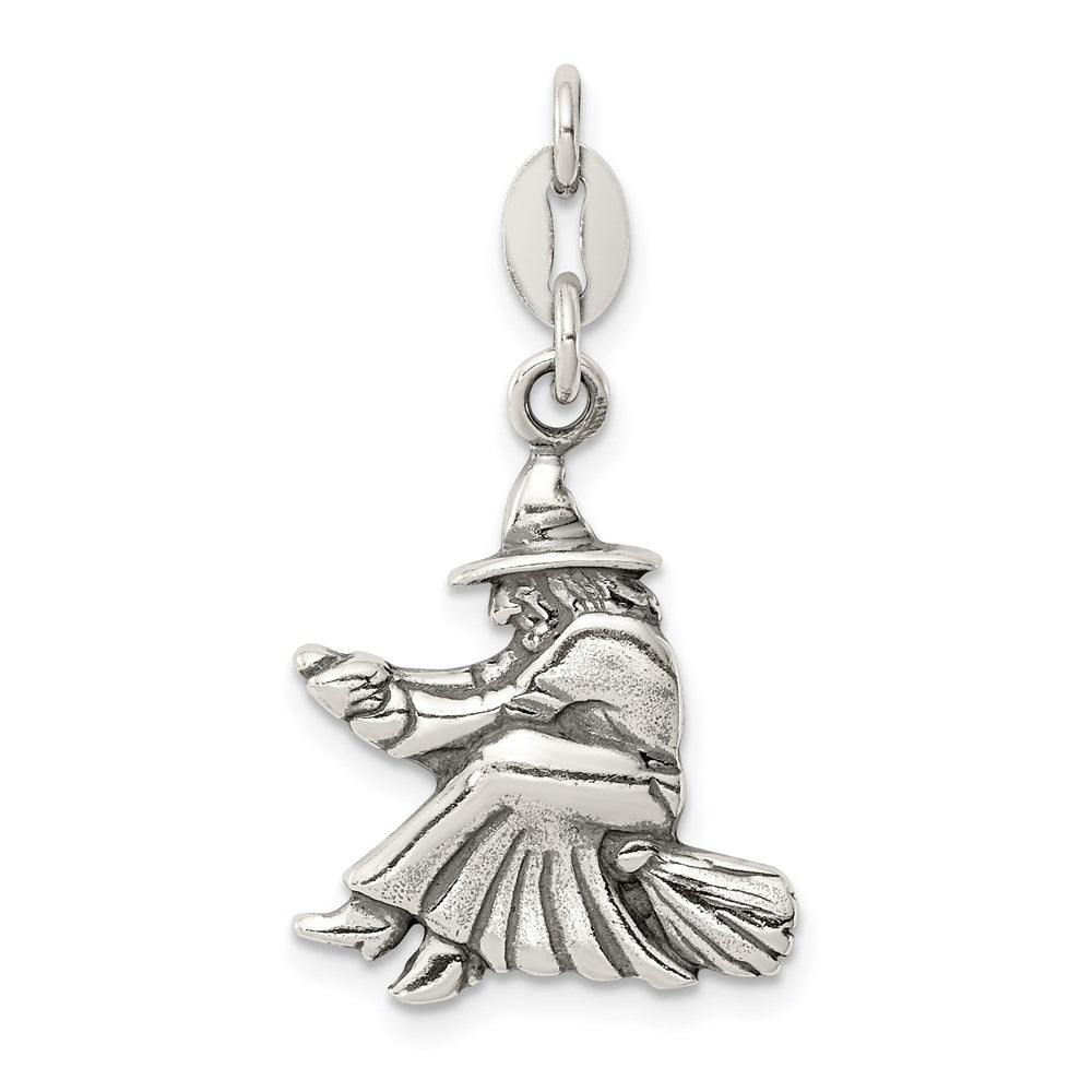 Sterling Silver Antiqued Witch Slide Pendant, 18 x 15 mm