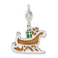 Sterling Silver Enameled Santa's Sled Charm, 30 x 20 mm