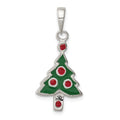 Sterling Silver Enameled Christmas Tree Pendant, 25 x 10 mm