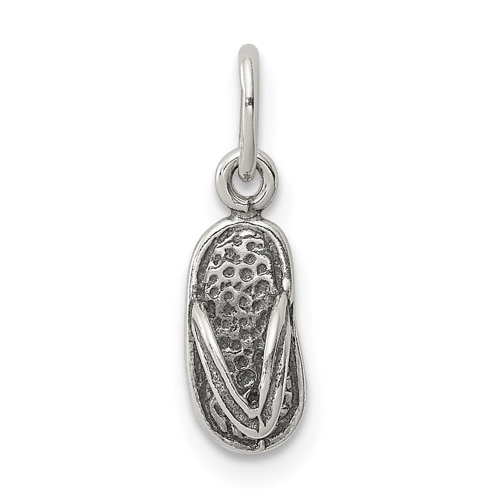 Sterling Silver Antiqued& Textured Flip Flop Children's Charm, 16 x 5 mm