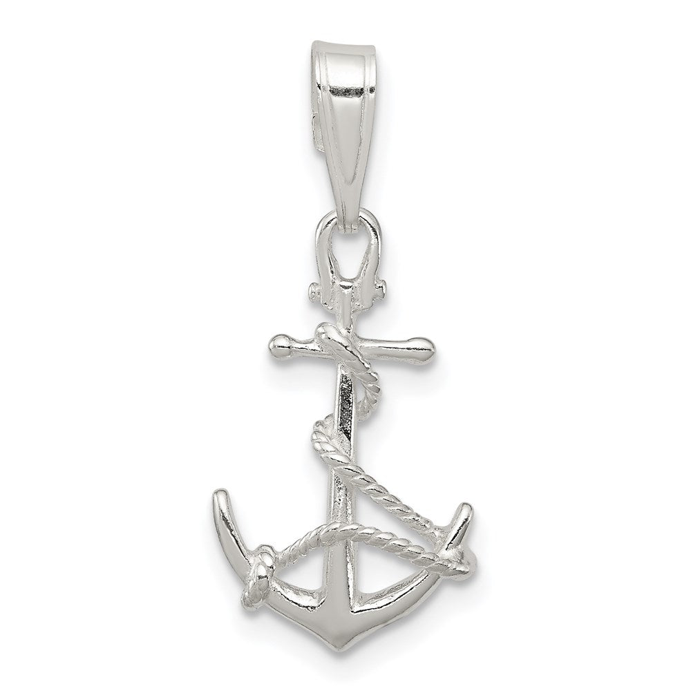 Sterling Silver Anchor & Rope Pendant, 25 x 12 mm