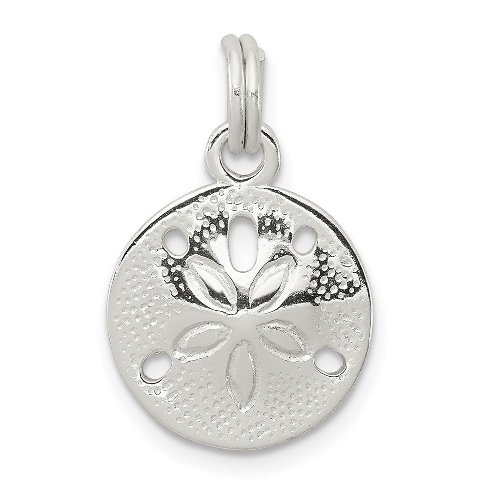 Sterling Silver Rhodium-plated Polished Sand Dollar Charm, 22 x 15 mm