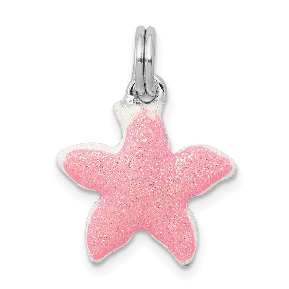 Sterling Silver Rhodium-platedEnameled Sparkle Starfish Charm, 22 x 15 mm