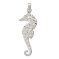 Sterling Silver Hammered Polished Seahorse Pendant, 52 x 18 mm