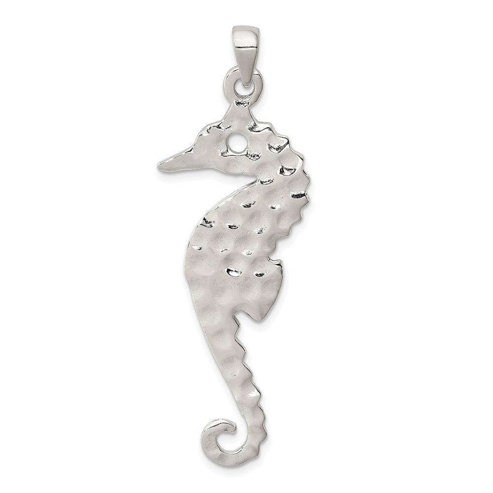 Sterling Silver Hammered Polished Seahorse Pendant, 52 x 18 mm