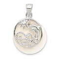 Sterling Silver Polished Dolphin & Waves Mother of Pearl Pendant, 30 x 20 mm