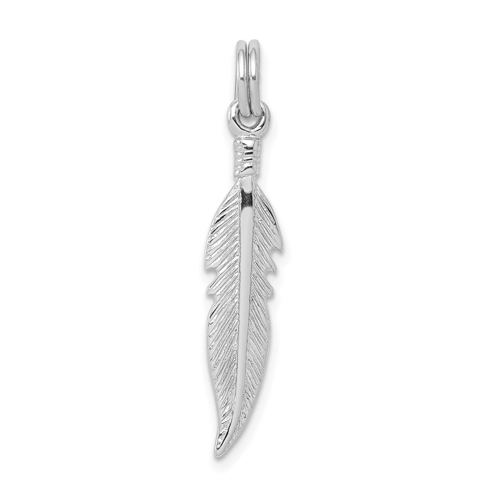 Sterling Silver Rhodium-platedPolished Feather Charm, 10 x 10 mm