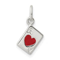 Sterling Silver Enameled Ace Of Hearts Card Charm, 15 x 6 mm