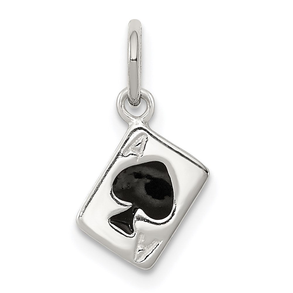 Sterling Silver Enameled Ace Of Spades Card Charm, 15 x 6 mm