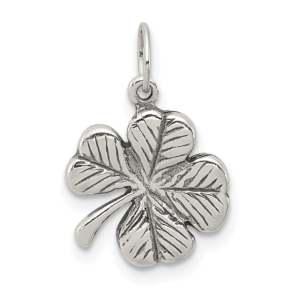 Sterling Silver Antiqued 4-Leaf Clover Charm, 20 x 8 mm