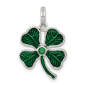 Sterling Silver Enameled 4-Leaf Clover with Green Glass Stone Charm, 22 x 12 mm