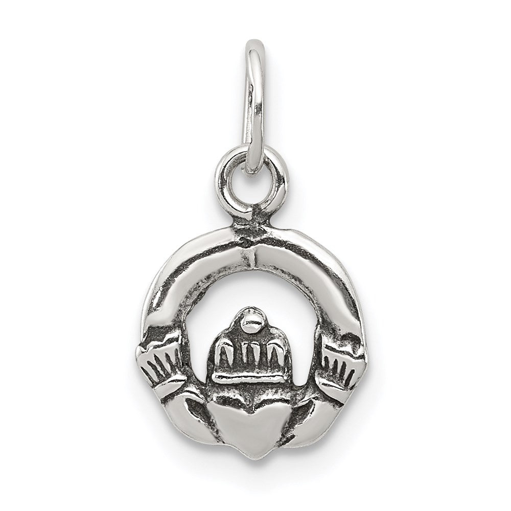 Sterling Silver Mini Antiqued Claddagh Charm, 12 x 10 mm