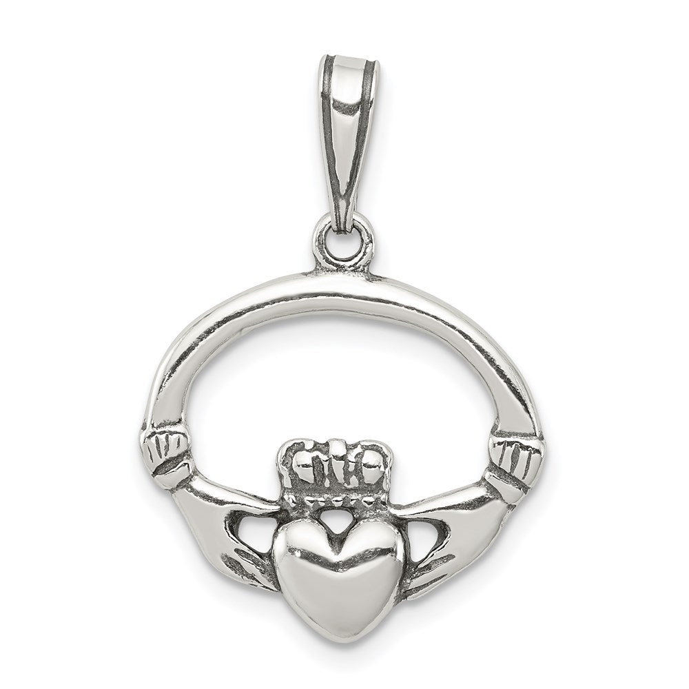 Sterling Silver Antiqued Claddagh Pendant, 25 x 20 mm, 1.49 g