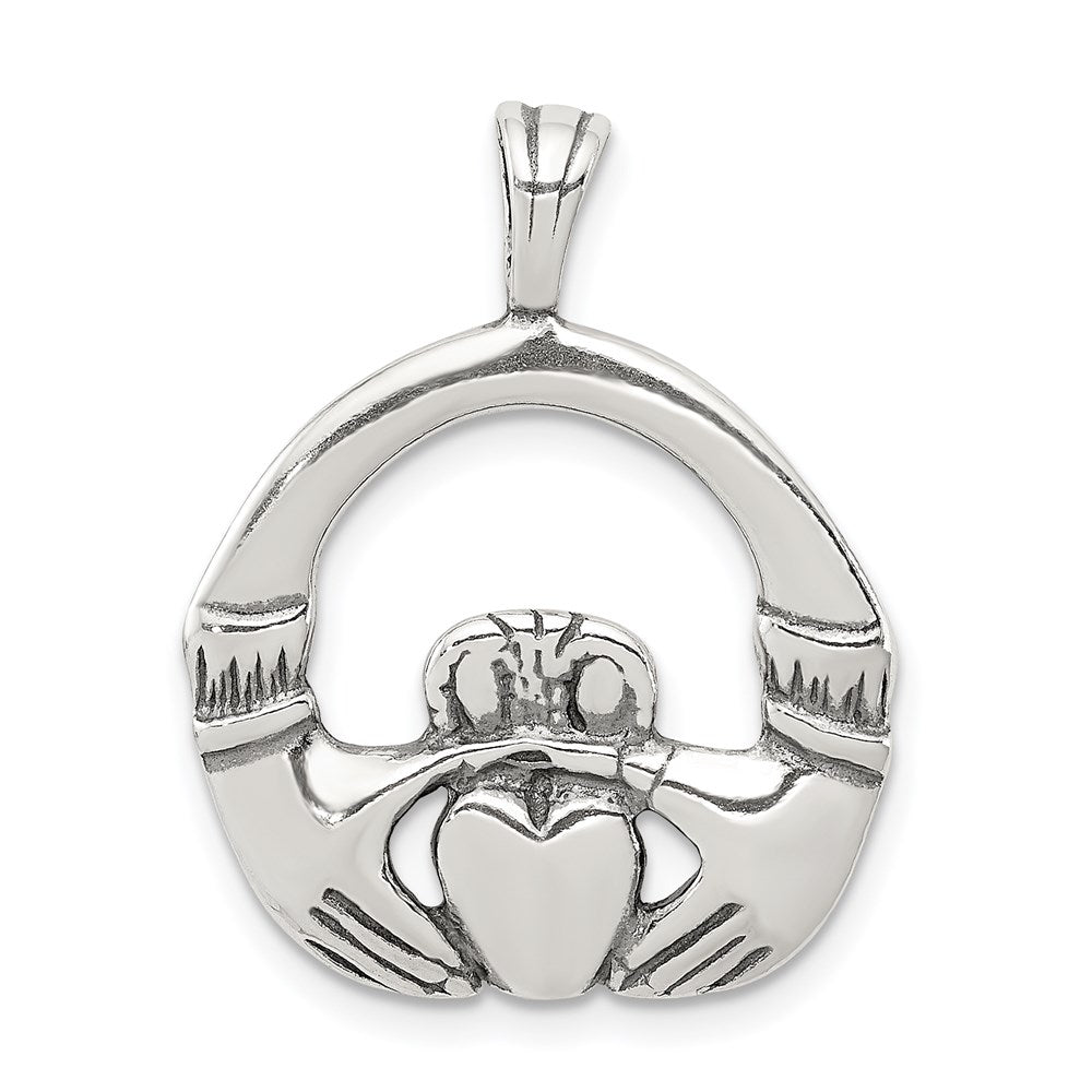 Sterling Silver Antiqued Claddagh Pendant, 25 x 20 mm, 2.34 g