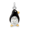 Sterling Silver CZ Enameled Polished Penguin Charm, 22 x 10 mm