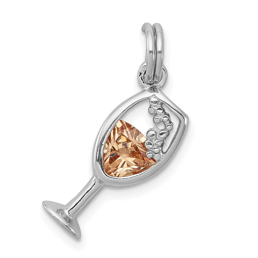 Sterling Silver Rhodium-platedCZ Champagne Glass Charm, 20 x 8 mm