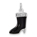 Sterling Silver Polished CZ & Black Enamel Boot Charm, 21.75 x 11.3 mm