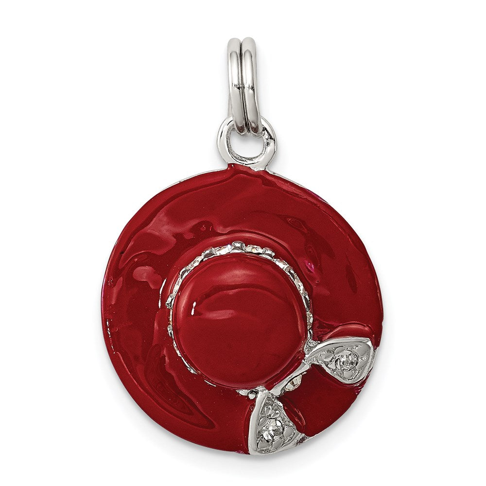 Sterling Silver Rhodium-plated CZ Enamel Hat Charm, 22 x 17 mm