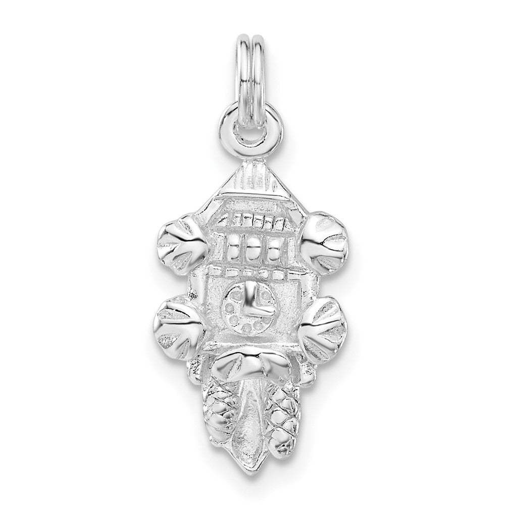 Sterling Silver Polished Cuckoo Clock Charm, 24.5 x 10.55 mm