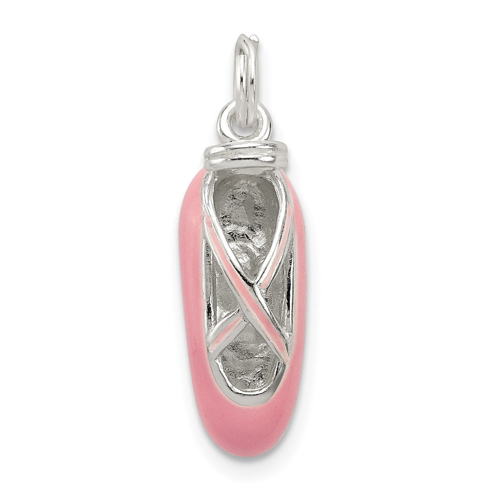 Sterling Silver Polished Enamel Ballet Slipper Pendant, 25 x 7 mm
