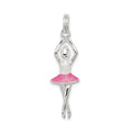 Sterling Silver Pink & White Enamel with Glitter Ballerina Charm, 25 x 9 mm
