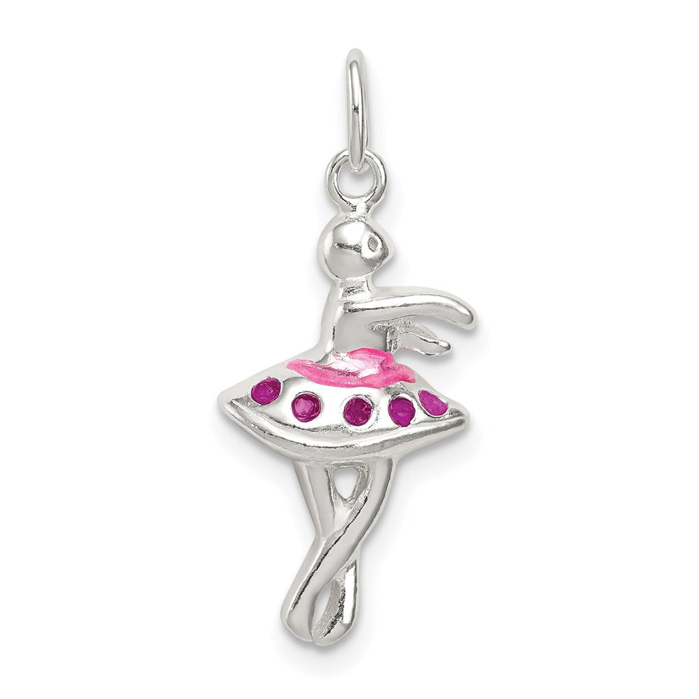 Sterling Silver Enameled Ballerina Charm, 25 x 10 mm