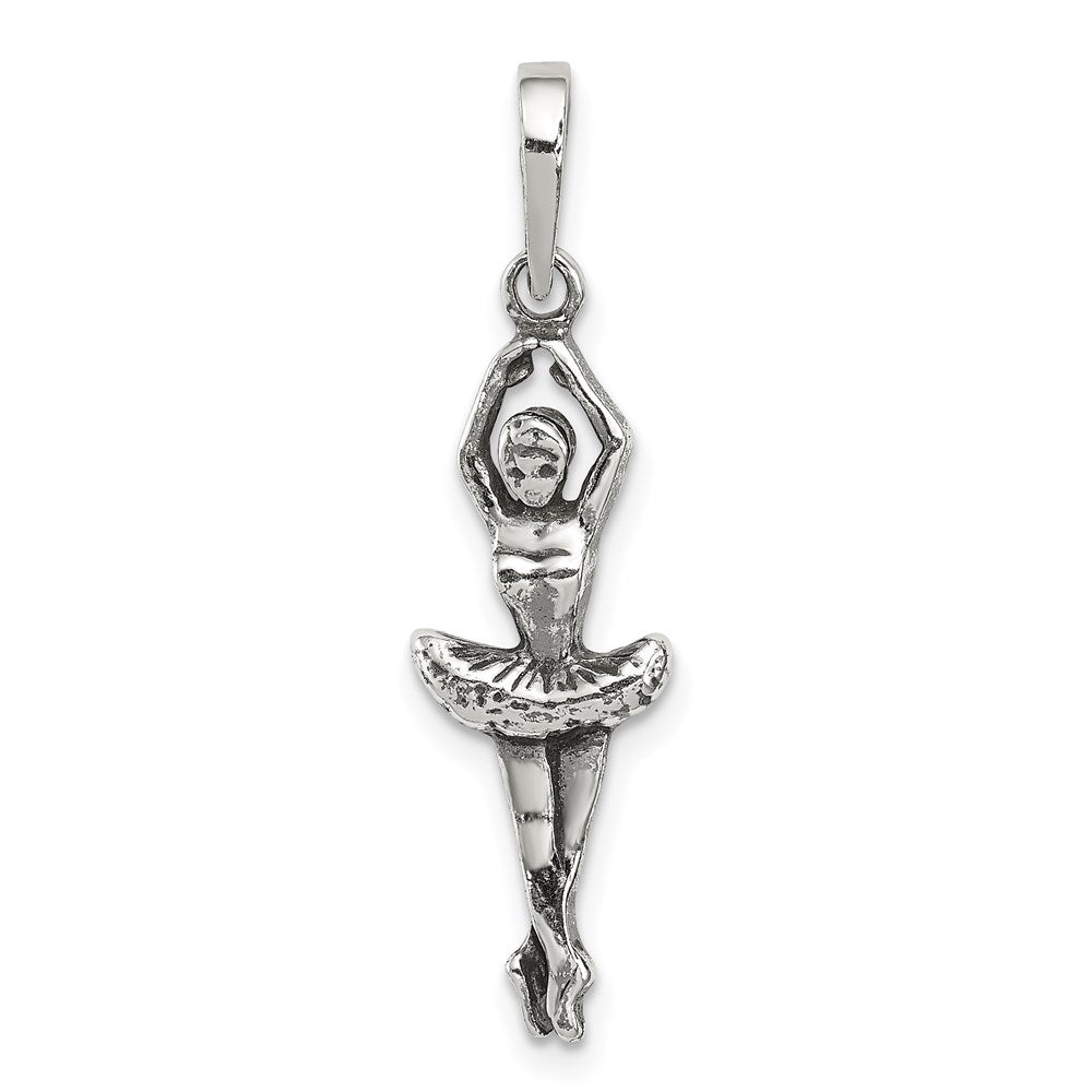 Sterling Silver Antiqued Ballerina Pendant, 30 x 8.5 mm