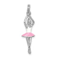 Sterling Silver Rhodium-platedEnamel Ballerina Charm, 30 x 9 mm