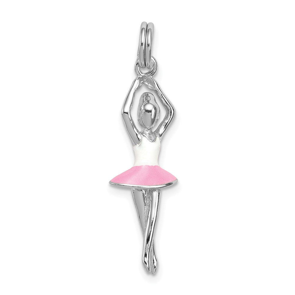 Sterling Silver Rhodium-platedEnamel Ballerina Charm, 30 x 9 mm