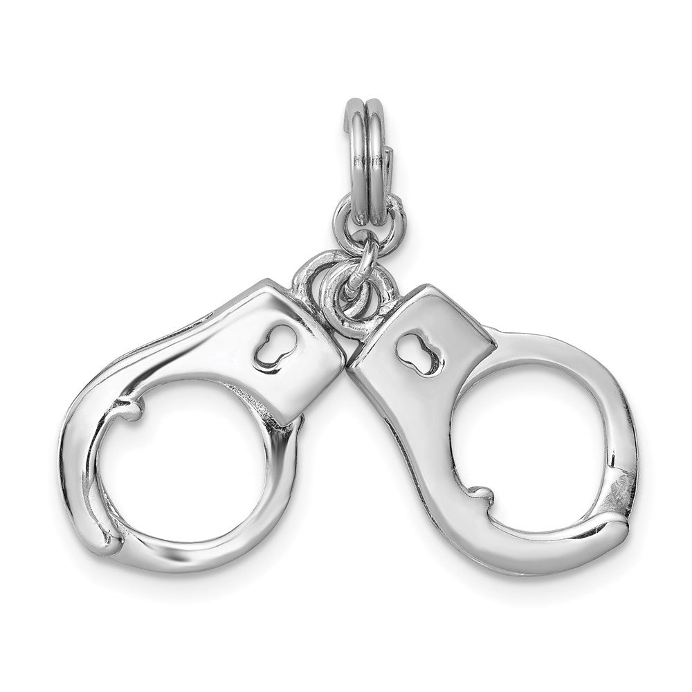 Sterling Silver Rhodium-platedPolished Movable Handcuffs Charm, 25 x 22 mm