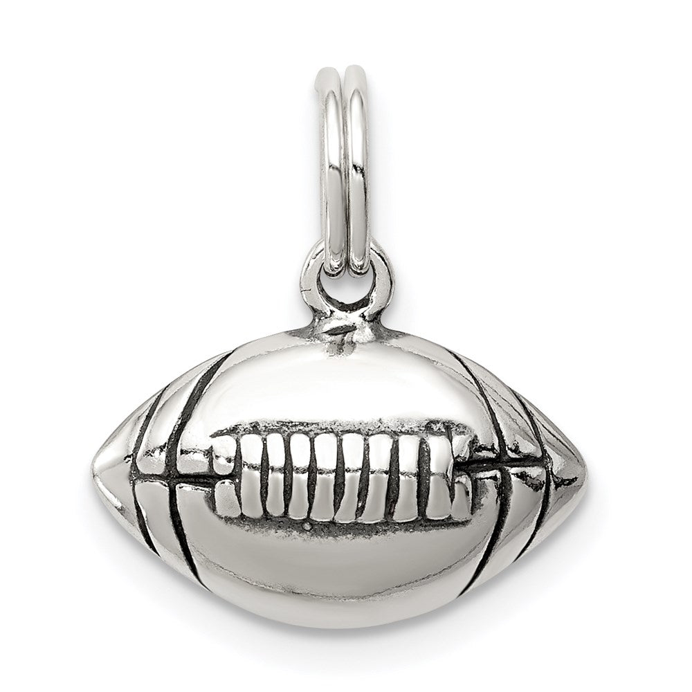 Sterling Silver Antiqued Football Charm, 15 x 15 mm