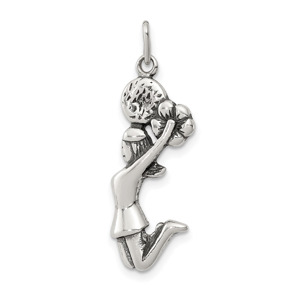 Sterling Silver Antiqued Cheerleader Charm, 30 x 10 mm