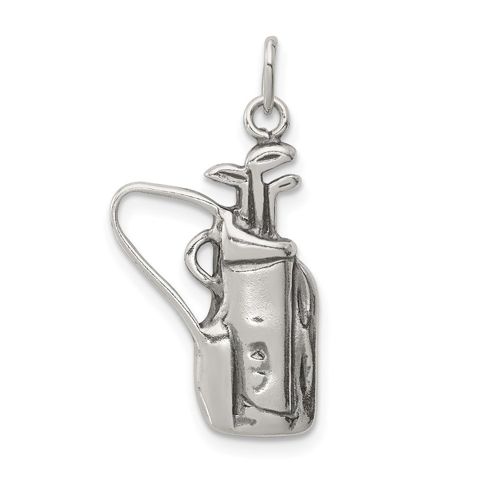 Sterling Silver Antiqued Golf Clubs w/Bag Charm, 25 x 12 mm