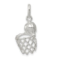 Sterling Silver Basketball In Hoop Charm, 22 x 10 mm