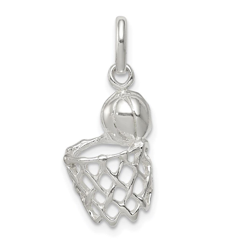 Sterling Silver Basketball In Hoop Charm, 22 x 10 mm