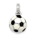 Sterling Silver Black & White Enameled Soccer Ball Charm, 10 x 10 mm