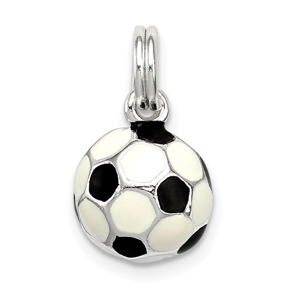 Sterling Silver Black & White Enameled Soccer Ball Charm, 10 x 10 mm