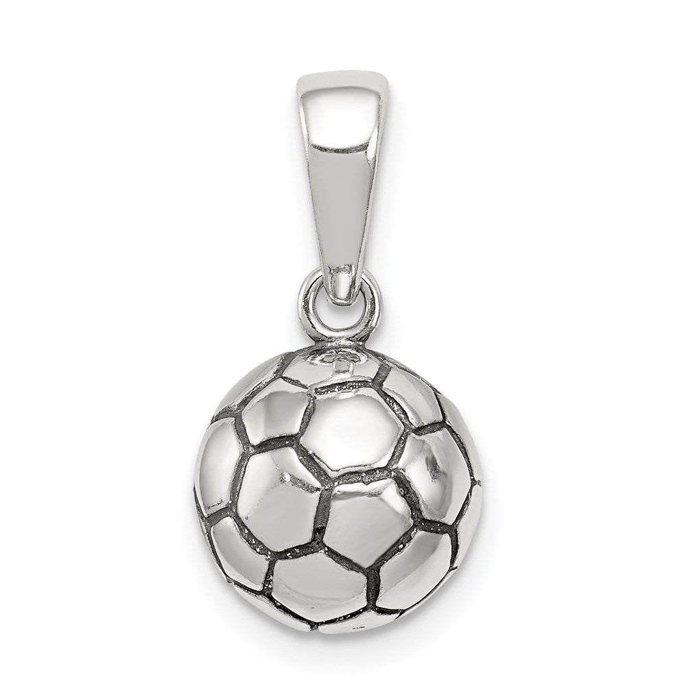 Sterling Silver Antiqued Soccer Ball Pendant, 20 x 12 mm